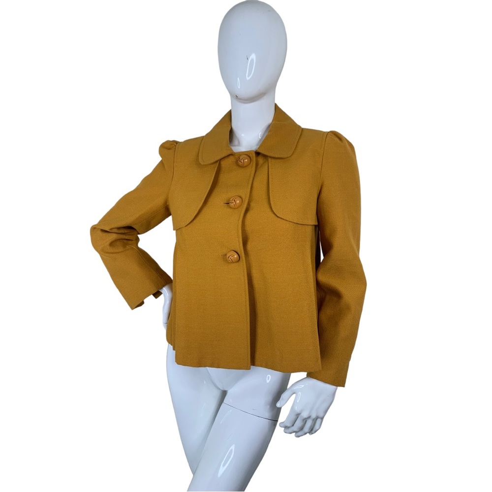 *****S0LD****Dialogue Anthro jacket coat mustard yellow cape pleated 70s rare S - Picture 4 of 16